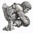 A broken Roman statue with a phone embedded in its hand, representing the fusion of ancient and modern technology tattoo design idea