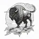 bison facing storm tattoo design idea