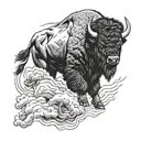 bison facing storm tattoo design idea