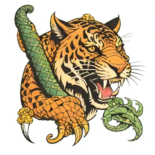 snake dagger panther tiger chinese tattoo design idea