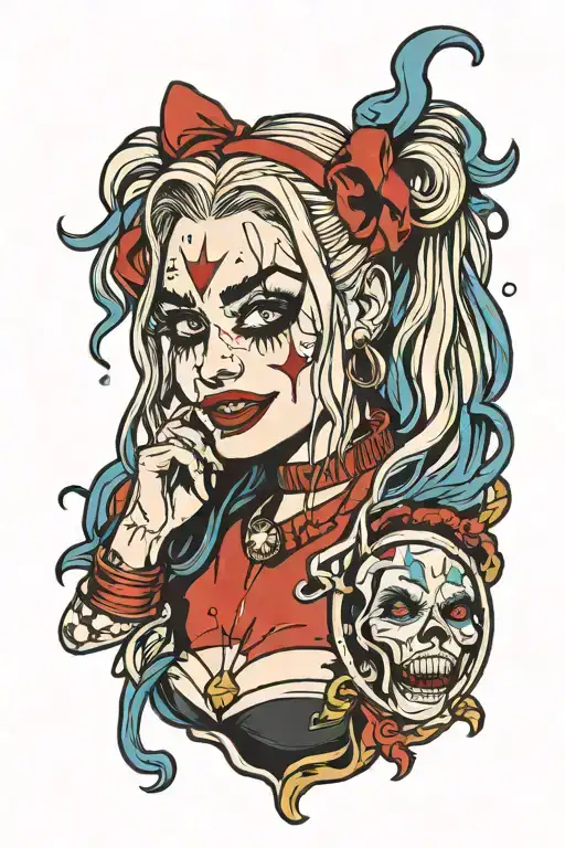Harley Quinn with locs crying  tattoo design idea
