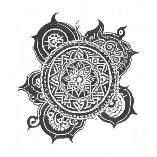 two thin lines that form a circle decorated with Moroccan symbol with a thicker line on the other side tattoo design idea