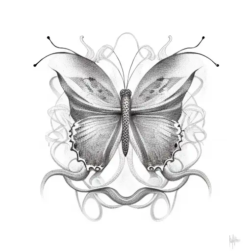 half Butterfly and snake tattoo design idea