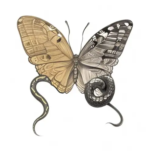 a butterfly and a snake tattoo design idea