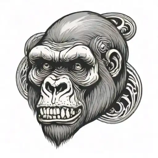 gorilla face skull in mouth   tattoo design idea