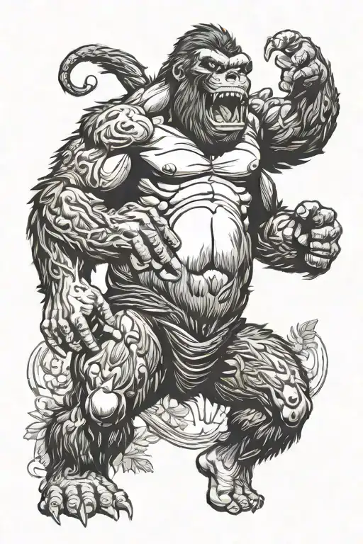 king kong with skull on mouth wide open tattoo design idea