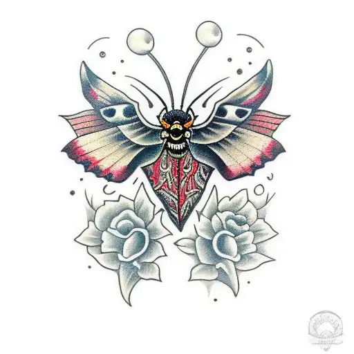 neotraditional death head moth in front of a dagger tattoo design idea