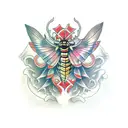 neotraditional death head moth in front of a dagger tattoo design idea