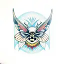 neotraditional death head moth in front of a dagger tattoo design idea