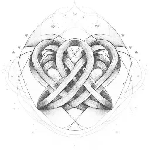 A minimalistic design of two hearts intertwined, symbolizing the unbreakable bond between you and your wife and daughter tattoo design idea