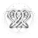 A minimalistic design of two hearts intertwined, symbolizing the unbreakable bond between you and your wife and daughter tattoo design idea