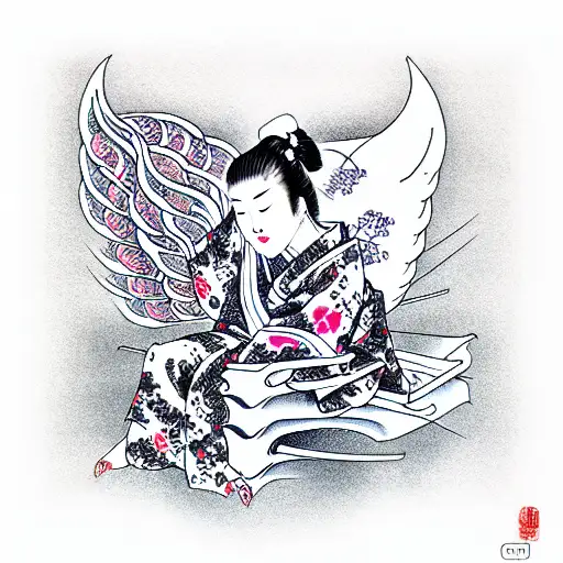 Angel sleeping on chair tattoo design idea