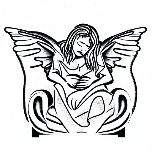 Angel sleeping on chair tattoo design idea