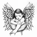 Angel sleeping on chair tattoo design idea
