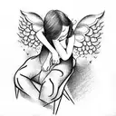 Angel sleeping on chair tattoo design idea
