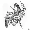 Angel sleeping on chair tattoo design idea
