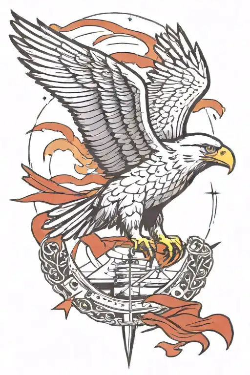 eagle on the top with its wings spread infront of an aircraft carrier   tattoo design idea