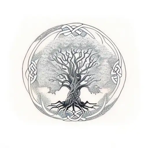 tree of life drawn in a celtic way tree roots must be formed letters HAFİZE and tree branches must form letters DEMİR tattoo design idea