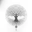 tree of life drawn in a celtic wayunder the tree roots writes HAFİZE and on tree branches writes DEMİR tattoo design idea