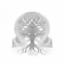 tree of life drawn in a celtic wayunder the tree roots writes HAFİZE and on tree branches writes DEMİR tattoo design idea