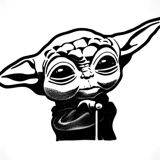 Black and Grey Baby Yoda Tattoo Idea - BlackInk AI