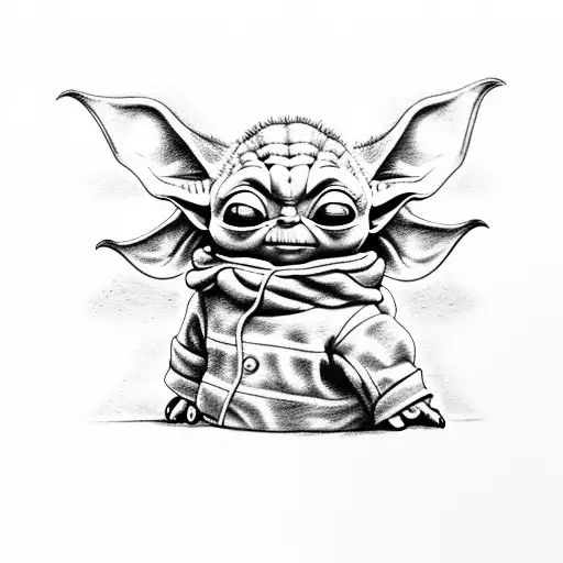 Dotwork Baby Yoda Tattoo Idea - BlackInk AI