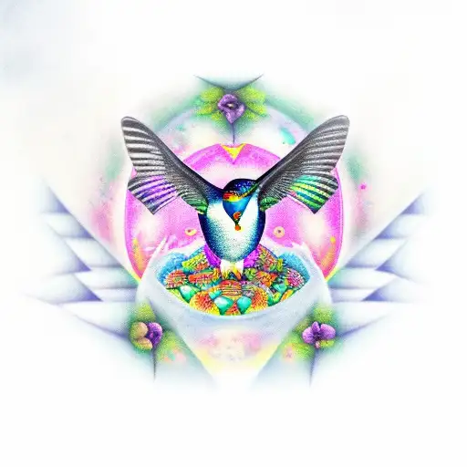 penguin, hummingbird and turtle alebrije tattoo design idea