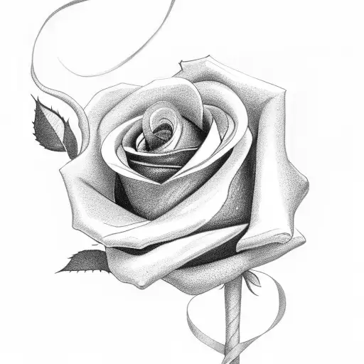 A black and grey rose with a flowing ribbon wrapped around the stem, featuring a meaningful quote from Solomon 4:7 and a small cross at the base tattoo design idea