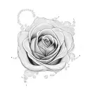 A dotwork rose with delicate petals, showcasing the verse Solomon 4:7 in elegant calligraphy, with a cross gracefully intertwined in the design tattoo design idea