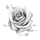 A dotwork rose with delicate petals, showcasing the verse Solomon 4:7 in elegant calligraphy, with a cross gracefully intertwined in the design tattoo design idea