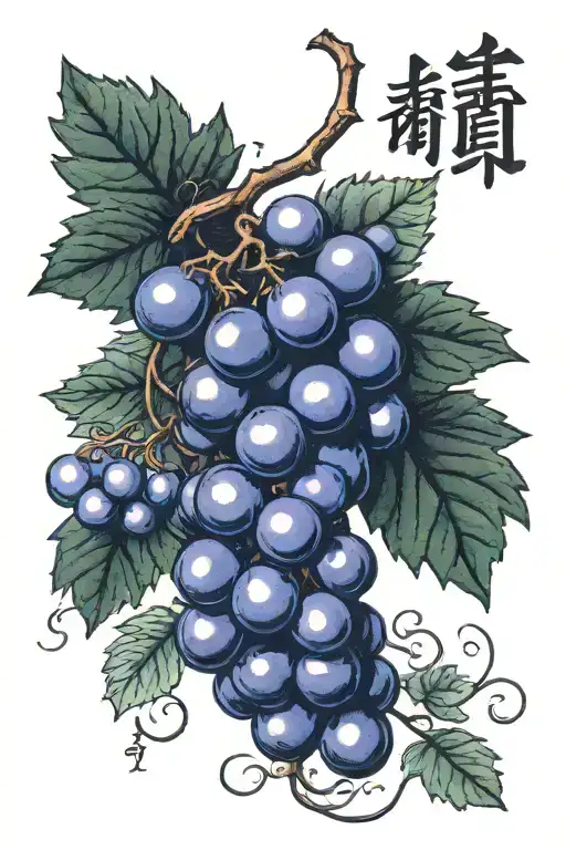 Grape with word Ubasan tattoo design idea