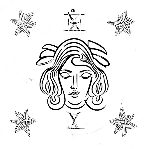 greek goddess athena, olive branches, stars, latin words tattoo design idea