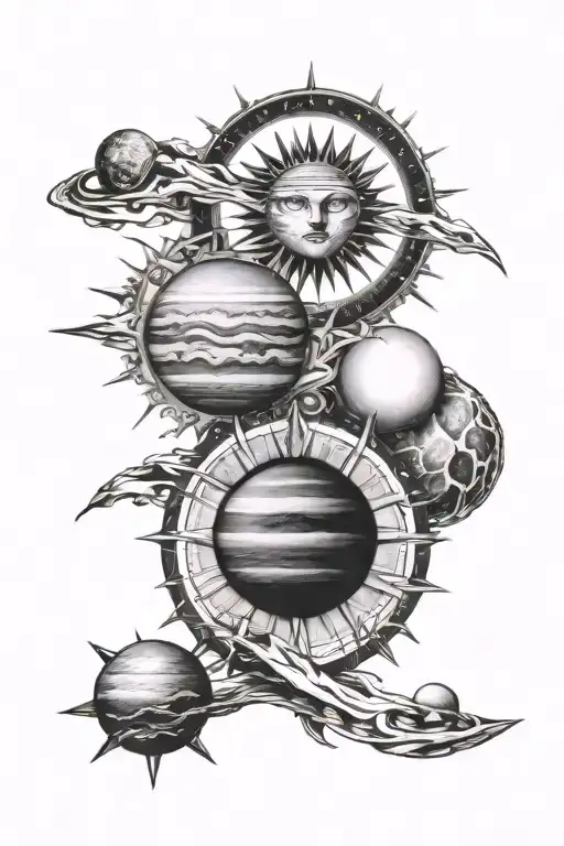 sun earth Jupiter and moon spine tattoo tattoo design idea