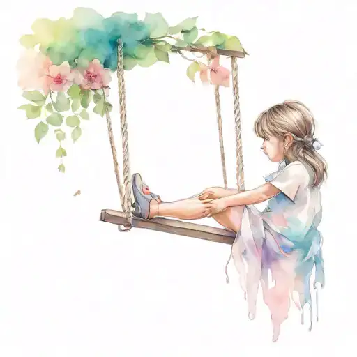 little girl from behind on a swing with natural decor all in a bubble tattoo design idea