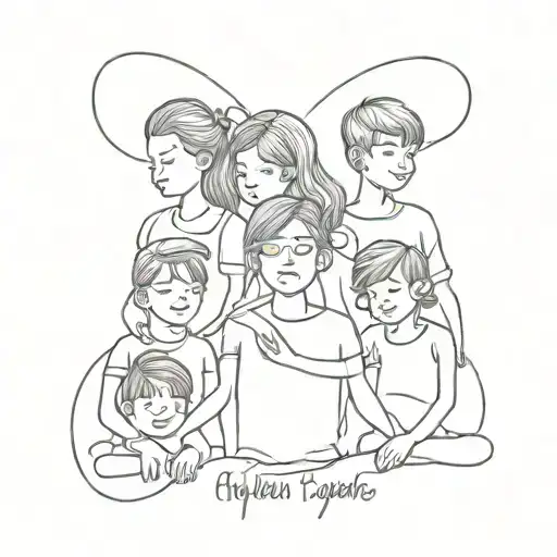 line art tattoo expressing family with eight kids names tattoo design idea