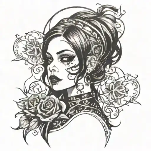 goth girl face tattoo design idea