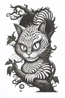 Cheshire cat on the tree is angry tattoo design idea