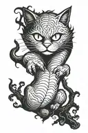 Cheshire cat on the tree is angry tattoo design idea