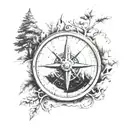 3d compass with trees and mountains inside tattoo design idea