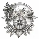 3d compass with trees and mountains inside tattoo design idea