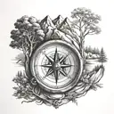 3d compass with trees and mountains inside tattoo design idea