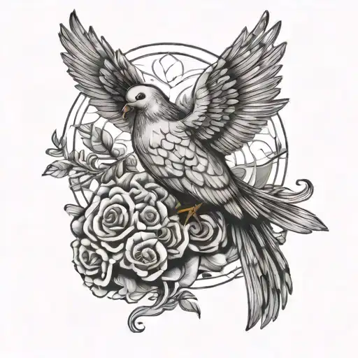 A Catholic psychiatrist symbolized by a dove and a brain in a black-grey style tattoo tattoo design idea