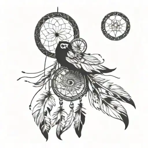 Dream Catcher with half clock inside circle tattoo design idea