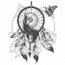 Dream Catcher with half clock inside circle tattoo design idea
