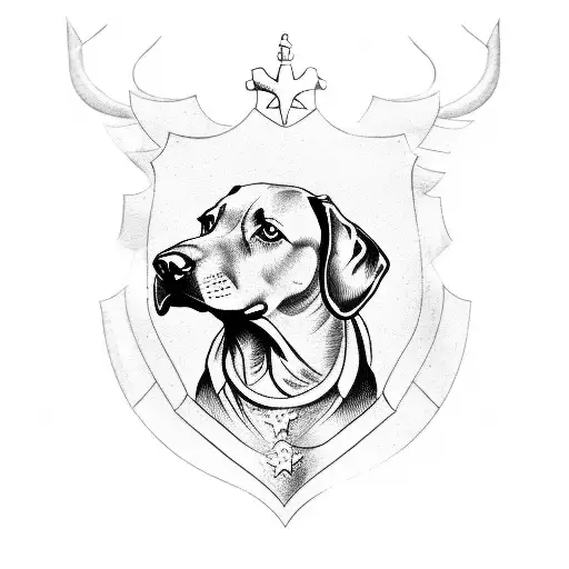 cowen coat of arms, a chocolate Labrador and Newcastle city tattoo design idea