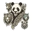 panda, two horses, goat, donkey, English mastiff dog, monkey tattoo design idea