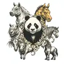 panda, two horses, goat, donkey, English mastiff dog, monkey tattoo design idea