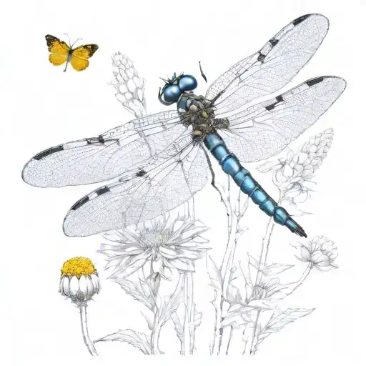 dragonfly and marigold with JJ and #57 incorperated  tattoo design idea