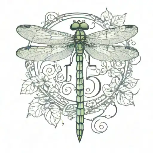 dragonfly  with the name "JJ" and number  57  tattoo design idea