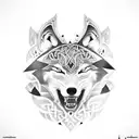 An intricately designed wolf head with Viking symbols incorporated tattoo design idea